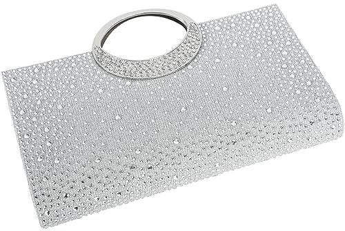 DEXMAY DM Dexmay Rhinestone Clutch Handbag with Crystal Handle for Wedding Party Elegant Clutch Purse for Women Clear Silver - Image 5