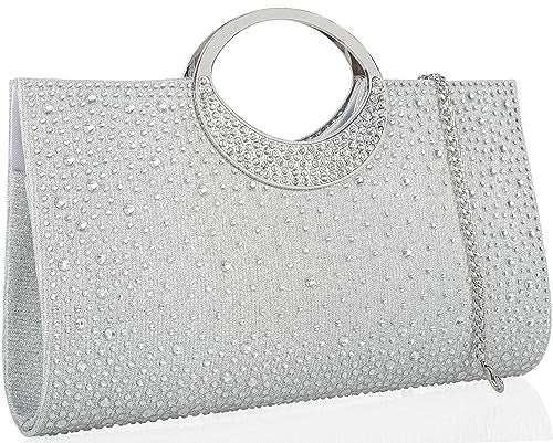 DEXMAY DM Dexmay Rhinestone Clutch Handbag with Crystal Handle for Wedding Party Elegant Clutch Purse for Women Clear Silver - Image 1