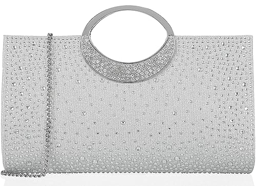 DEXMAY DM Dexmay Rhinestone Clutch Handbag with Crystal Handle for Wedding Party Elegant Clutch Purse for Women Clear Silver - Image 2