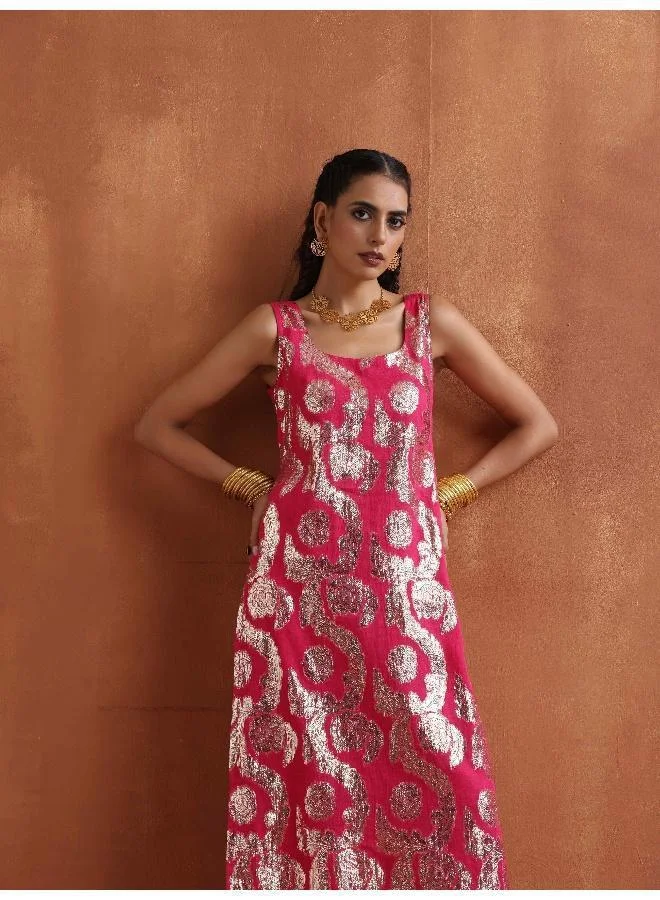 ترو برونز trueBrowns Pink Metallic Straight Kurta Set