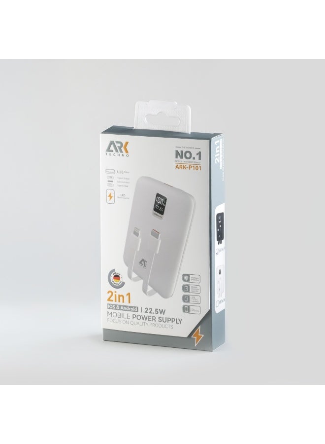 بنك طاقة ARK-P101 22.5 واط + PD20 واط متوافق تمامًا مع كابل وشاشة رقمية (10000 مللي أمبير في الساعة)