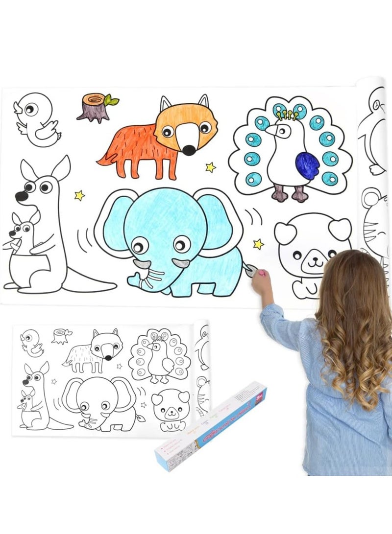3m Roll of Drawing Paper, Coloring for Kids, Toddlers, DIY Cut and Stick for Girls and Boys (Animal World)  - Image 1