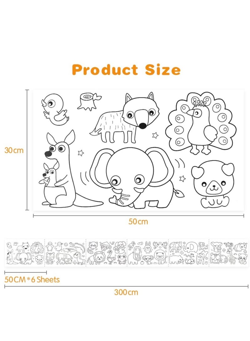 3m Roll of Drawing Paper, Coloring for Kids, Toddlers, DIY Cut and Stick for Girls and Boys (Animal World)  - Image 2