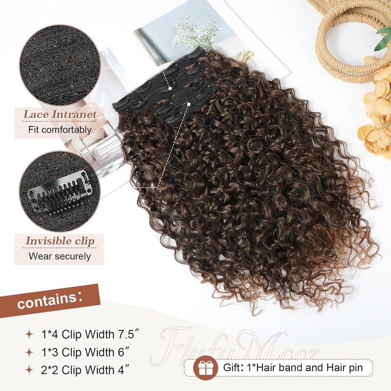 Flufymooz Clip in Hair Extensions, 4PC 100％ Pure Protein Silk Hair Extensions Long Soft Natural Hairpiece 20 Inch Curly Hair Extension for Women (Black with Copper Golden Blonde) - Image 4