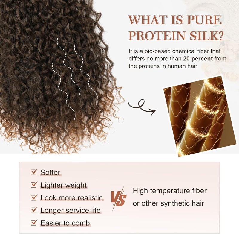 Flufymooz Clip in Hair Extensions, 4PC 100％ Pure Protein Silk Hair Extensions Long Soft Natural Hairpiece 20 Inch Curly Hair Extension for Women (Black with Copper Golden Blonde) - Image 3