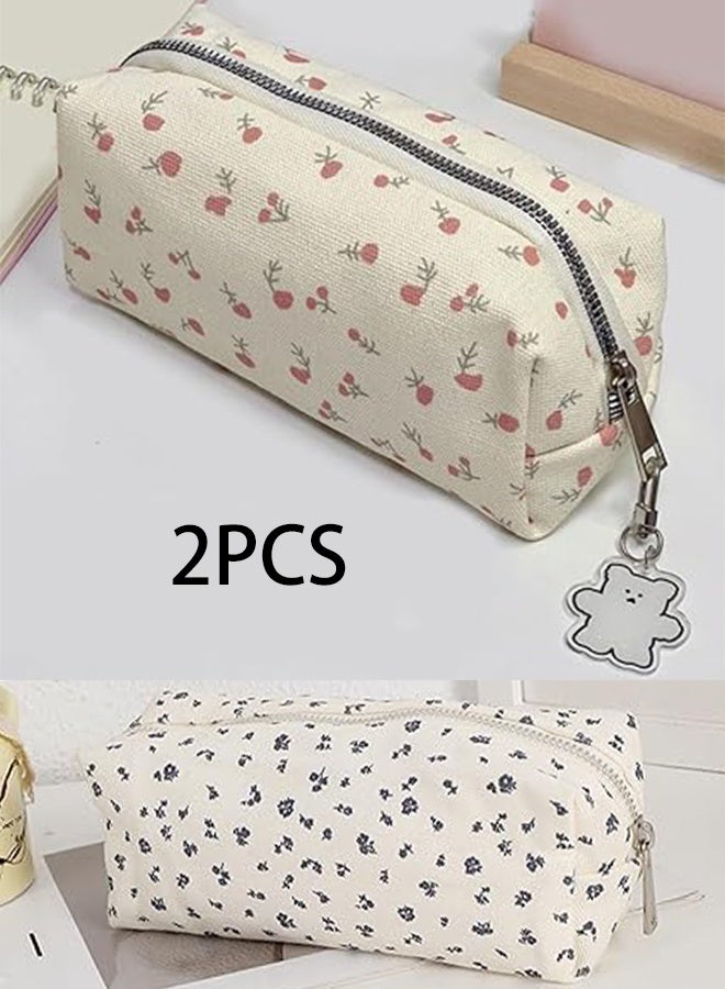KANGLI 2 Pcs Beautiful Small Pencil Case with Floral Patterns Bright Colors for Stationery Storage on Students’ Desks School Supplies Pencil Pouch Students’ Backpack - Image 1