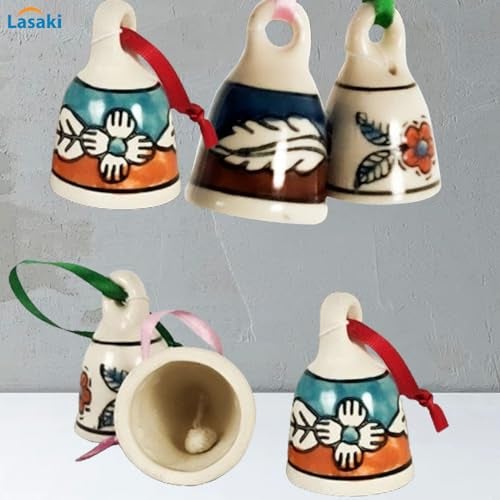 Lasaki Jerry Small Bell Set of 6 Ceramic windchimes Hand Painted for mandir aarti pujan, Wall hangings,Entry Gates,Home Decor,for puja,Office(L - 4.5 X W - 4.5 X H - 7 cm) - Image 3