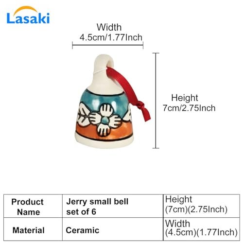 Lasaki Jerry Small Bell Set of 6 Ceramic windchimes Hand Painted for mandir aarti pujan, Wall hangings,Entry Gates,Home Decor,for puja,Office(L - 4.5 X W - 4.5 X H - 7 cm) - Image 2