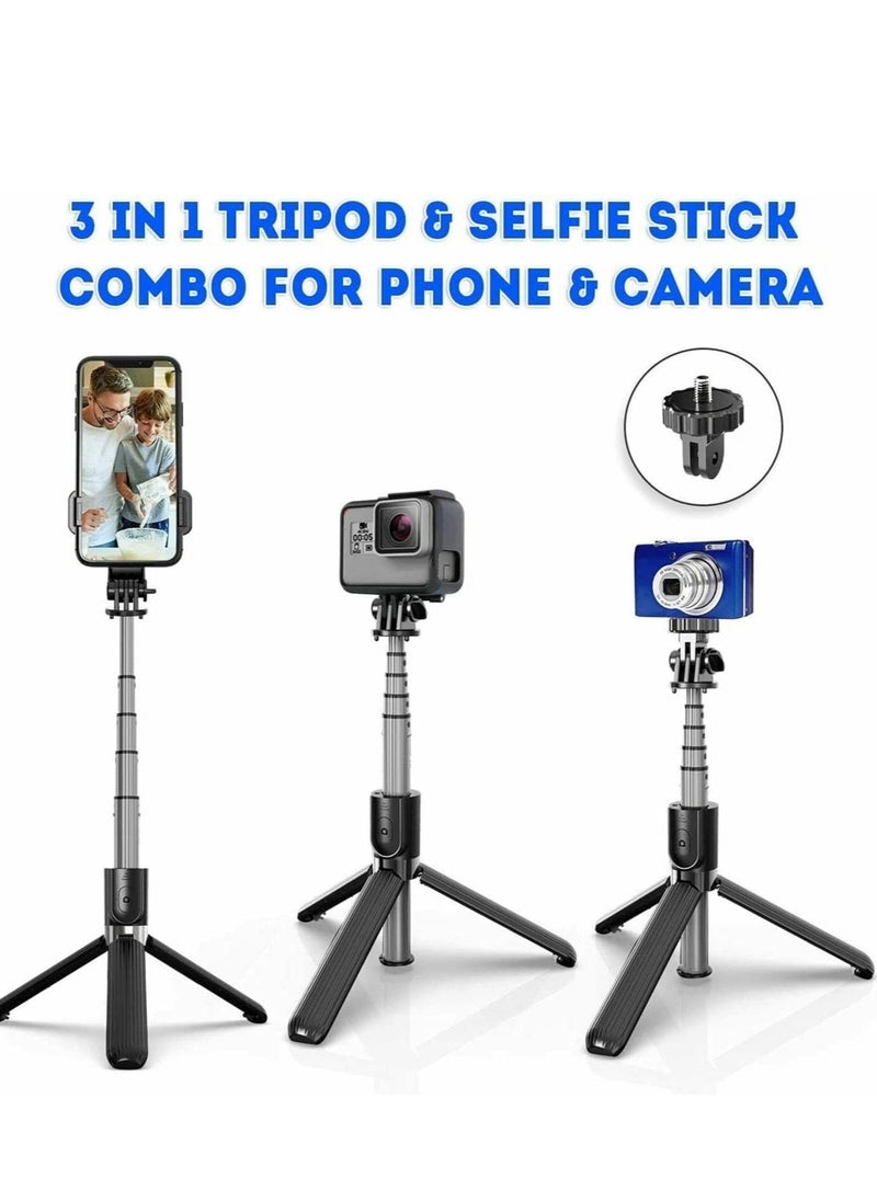 2022 upgraded Portable 33 Inch Aluminum Alloy Selfie Stick iPhone Selfie Tripod Stand with Wireless Remote Shutter Tripod For iPhone 13 12 11 pro Xs Max Plus, Android Samsung (Black)