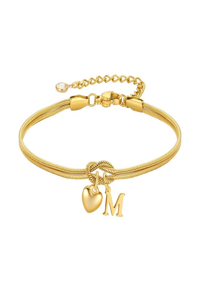 M MOOHAM Initial Bracelets - 18K Gold Plated Knot Bracelets for Women Trendy, Initial Bracelet for Women Teenage Girls, M Letter Charm Bracelet, Dainty Jewelry Bridesmaid Birthday Gifts Ideas - Image 1