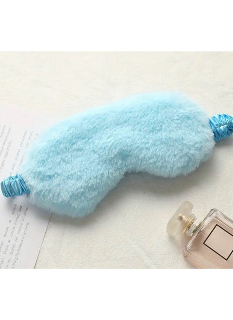 CleanWave Plush Sleeping Eye Mask, Ultra-Soft and Fuffy Plush Blindfold Comfortable Faux Fur Eye Shade with Elastic Strap for Women and Kids, Travel Nap Sleeping Soft & Skin-friendly,(BLUE)