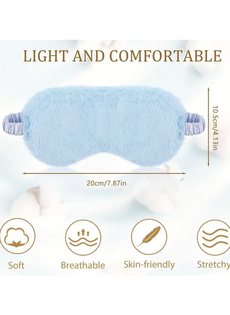 CleanWave - The Pure Effect CleanWave Plush Sleeping Eye Mask, Ultra-Soft and Fuffy Plush Blindfold Comfortable Faux Fur Eye Shade with Elastic Strap for Women and Kids, Travel Nap Sleeping Soft & Skin-friendly,(BLUE)  - Image 2