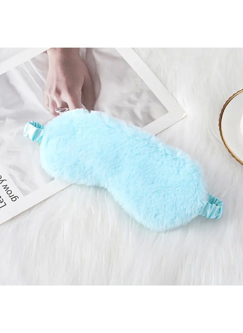 CleanWave - The Pure Effect CleanWave Plush Sleeping Eye Mask, Ultra-Soft and Fuffy Plush Blindfold Comfortable Faux Fur Eye Shade with Elastic Strap for Women and Kids, Travel Nap Sleeping Soft & Skin-friendly,(BLUE)  - Image 3