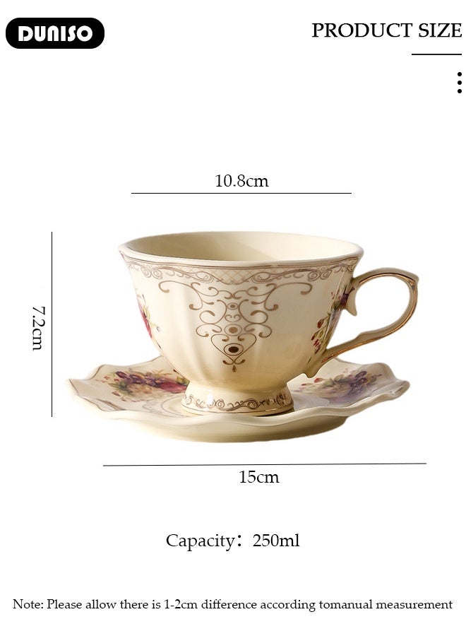 DUNISO طقم أكواب شاي وصحون خزفية، طقم شاي بورسلين لحفلة الشاي، أكواب شاي وصحون لشرب القهوة والشاي، طقم صحون للمطبخ وغرفة المعيشة، كوب قهوة خزفي للمكتب والمنزل - Image 2
