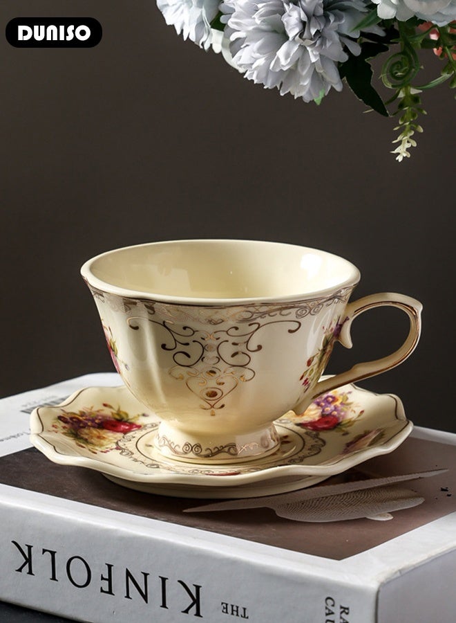DUNISO طقم أكواب شاي وصحون خزفية، طقم شاي بورسلين لحفلة الشاي، أكواب شاي وصحون لشرب القهوة والشاي، طقم صحون للمطبخ وغرفة المعيشة، كوب قهوة خزفي للمكتب والمنزل - Image 4