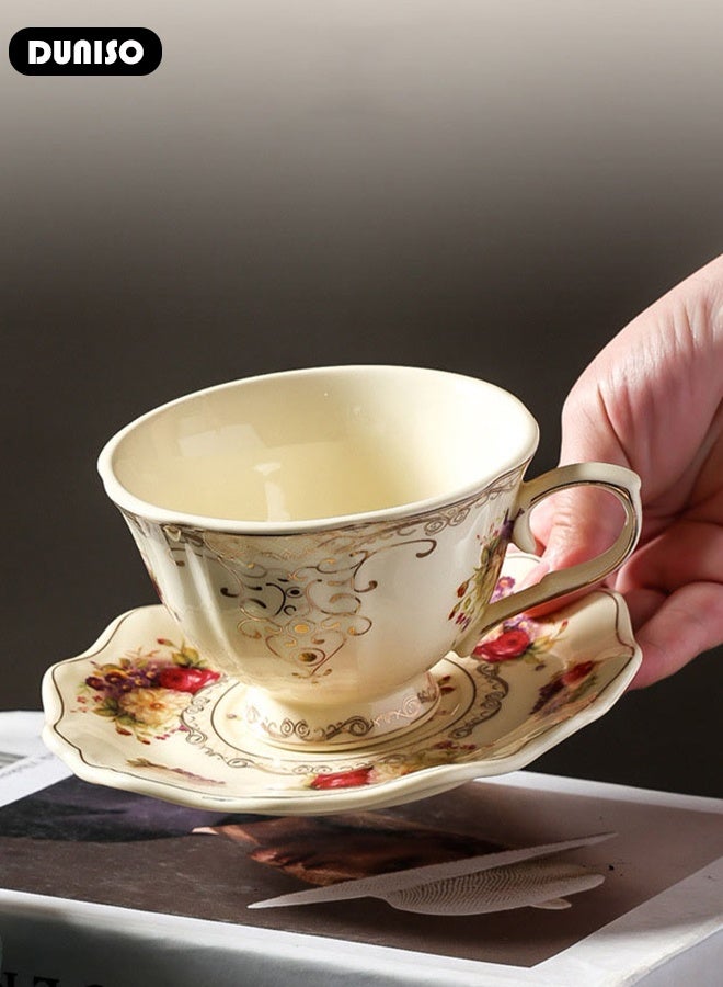 DUNISO طقم أكواب شاي وصحون خزفية، طقم شاي بورسلين لحفلة الشاي، أكواب شاي وصحون لشرب القهوة والشاي، طقم صحون للمطبخ وغرفة المعيشة، كوب قهوة خزفي للمكتب والمنزل - Image 5