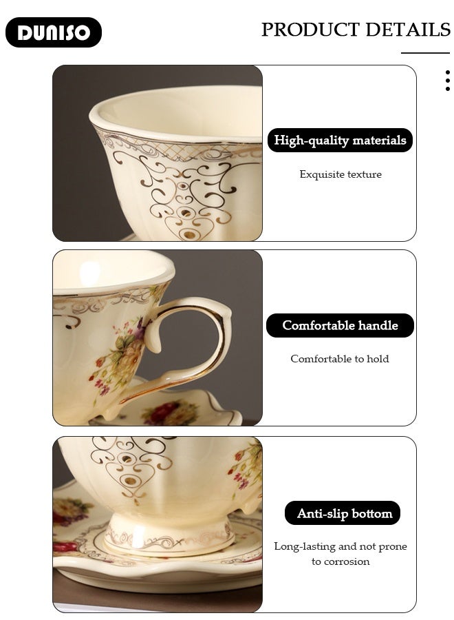 DUNISO طقم أكواب شاي وصحون خزفية، طقم شاي بورسلين لحفلة الشاي، أكواب شاي وصحون لشرب القهوة والشاي، طقم صحون للمطبخ وغرفة المعيشة، كوب قهوة خزفي للمكتب والمنزل - Image 3