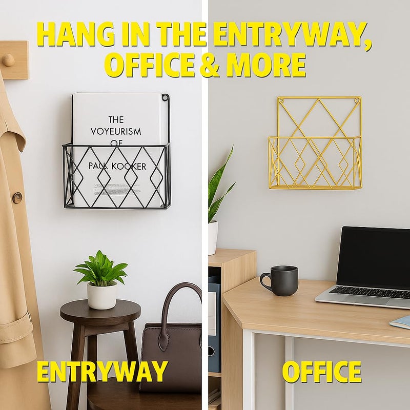 CentraLit Wall Decor Hanging File Magazine Holder - Magazine Newspaper Rack Black Gold Combo of 2 Pieces File Storagr Rack for Office - Home Decor Wall Art Display Rack for Organisation - Image 4