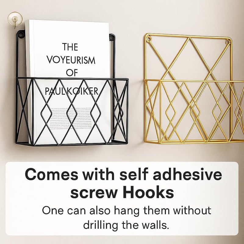 CentraLit Wall Decor Hanging File Magazine Holder - Magazine Newspaper Rack Black Gold Combo of 2 Pieces File Storagr Rack for Office - Home Decor Wall Art Display Rack for Organisation - Image 5