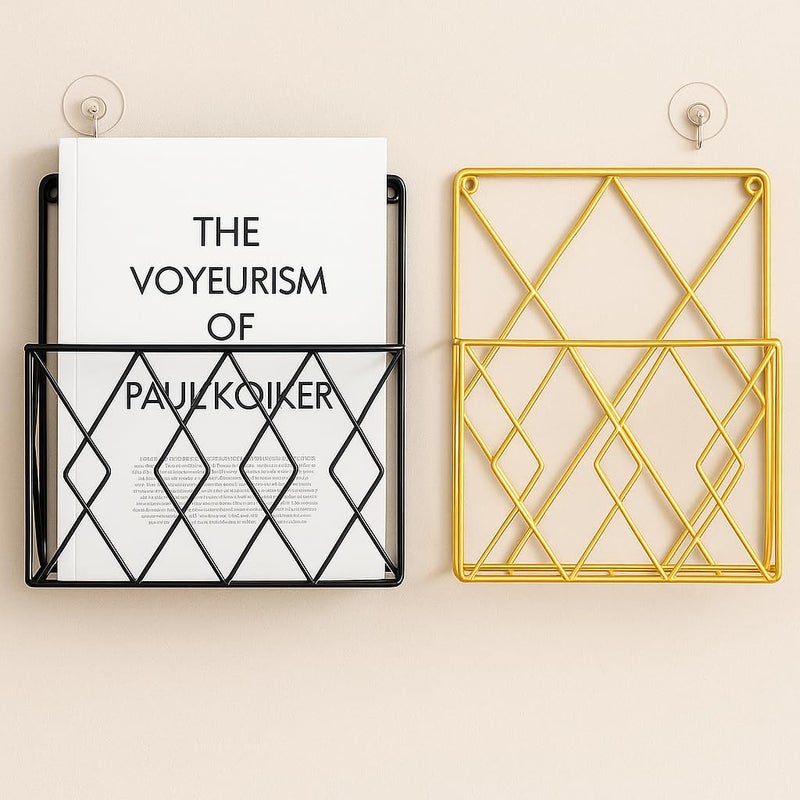 CentraLit Wall Decor Hanging File Magazine Holder - Magazine Newspaper Rack Black Gold Combo of 2 Pieces File Storagr Rack for Office - Home Decor Wall Art Display Rack for Organisation - Image 1