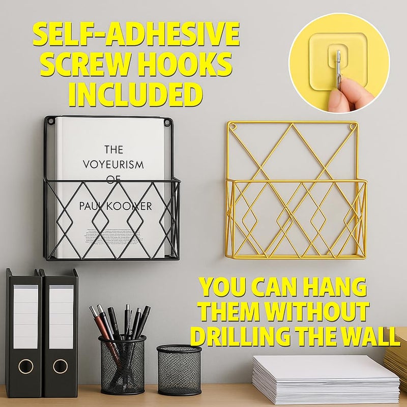 CentraLit Wall Decor Hanging File Magazine Holder - Magazine Newspaper Rack Black Gold Combo of 2 Pieces File Storagr Rack for Office - Home Decor Wall Art Display Rack for Organisation - Image 3