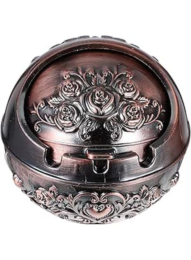 Portable Smokeless Metal Ashtray with Lid Copper Rose Vintage for Outdoor Patio Travel - Image 1