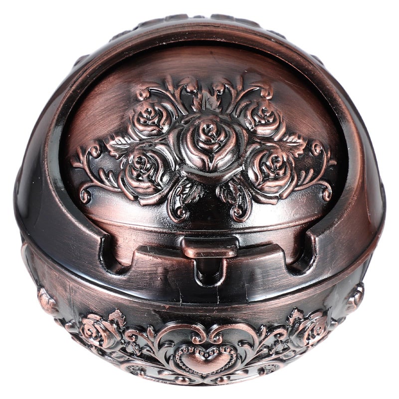 Portable Smokeless Metal Ashtray with Lid Copper Rose Vintage for Outdoor Patio Travel - Image 2