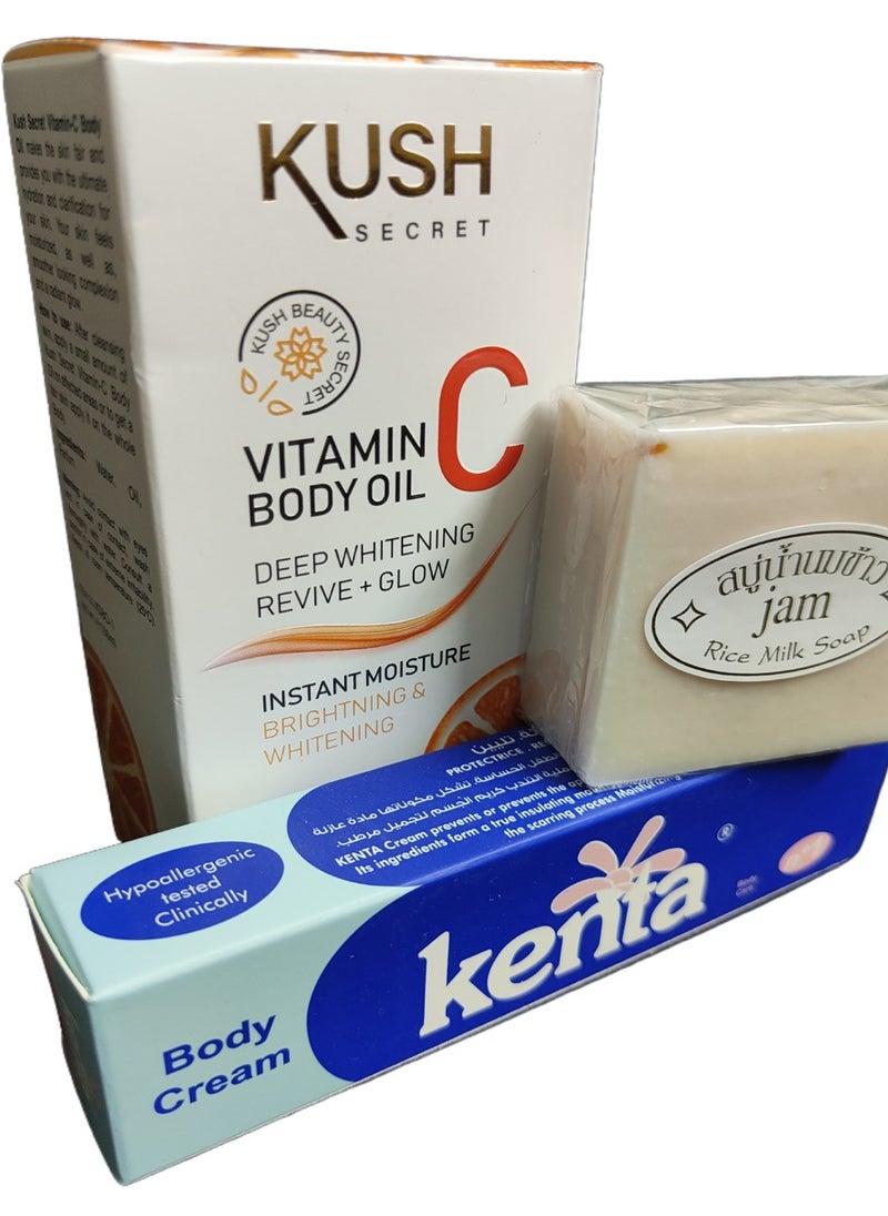 kenta - Best combination for whitening dark spot under skin vitamin c oil with kenta cream and rice soap - Image 1