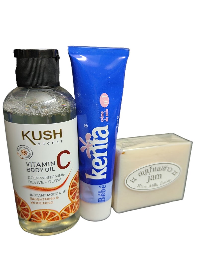 kenta - Best combination for whitening dark spot under skin vitamin c oil with kenta cream and rice soap - Image 1