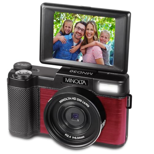 Minolta 30MP Digital Camera – 2.7K Ultra HD Video, 3-inch 180° LCD Screen, Face Detection, Anti-Shake, 9 Scene Modes, Photo Burst, Panorama, CMOS Sensor, 32GB Card (Red) - Image 2