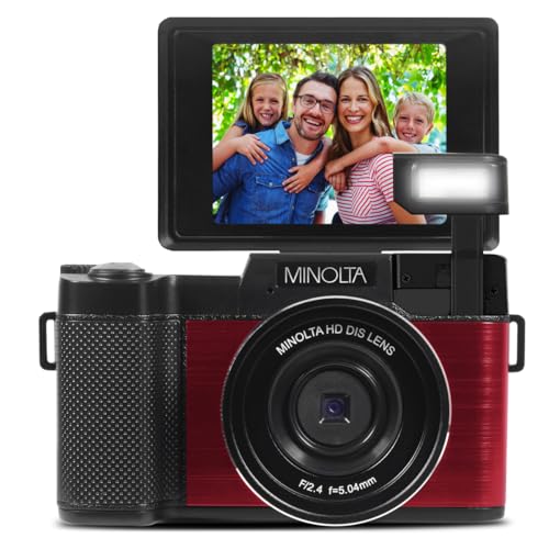 Minolta 30MP Digital Camera – 2.7K Ultra HD Video, 3-inch 180° LCD Screen, Face Detection, Anti-Shake, 9 Scene Modes, Photo Burst, Panorama, CMOS Sensor, 32GB Card (Red) - Image 3
