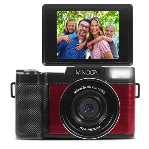 Minolta 30MP Digital Camera – 2.7K Ultra HD Video, 3-inch 180° LCD Screen, Face Detection, Anti-Shake, 9 Scene Modes, Photo Burst, Panorama, CMOS Sensor, 32GB Card (Red) - Image 4
