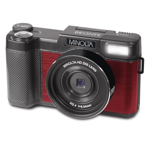 Minolta 30MP Digital Camera – 2.7K Ultra HD Video, 3-inch 180° LCD Screen, Face Detection, Anti-Shake, 9 Scene Modes, Photo Burst, Panorama, CMOS Sensor, 32GB Card (Red) - Image 1