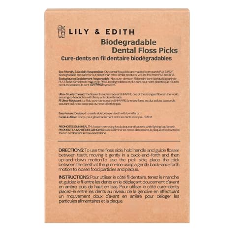 LILY & EDITH Plant Based Dental Floss Picks Adults and Kids 300 Counts, Fluoride-Free, Plant Based Straw Wheat, Earth Friend, Zero Waste Package, Shred Resistant (Unflavored) - Image 2