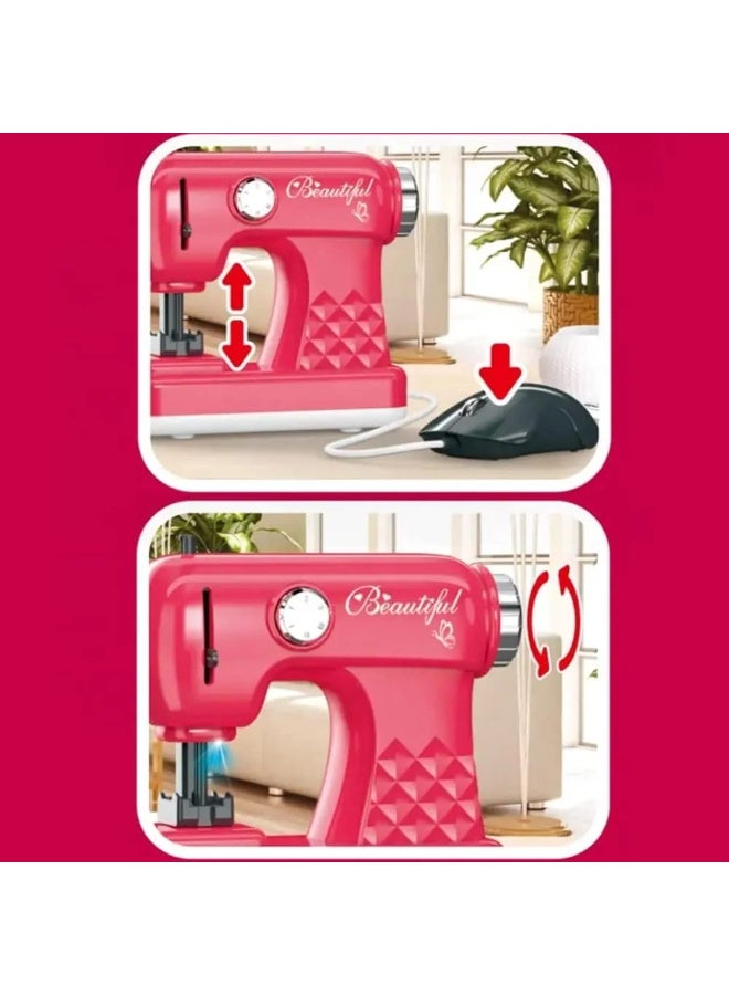 Kids Pretend Play Sewing Machine Toy | Interactive DIY Playset for Girls | Simulated Electric Sewing Machine with Light & Sound | Educational Creative Toy Gift (23×17×7 cm) - Image 2