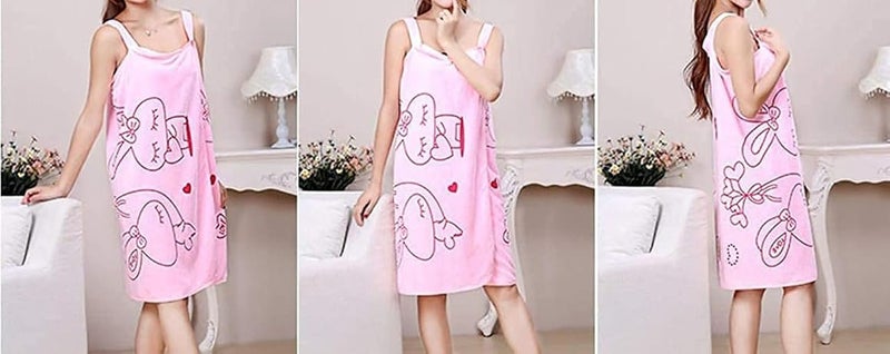 Temoli Bathrobe for Women, Towel Bathrobe for Women 80 x 130 cm. Pack of 1|Pink - Image 4