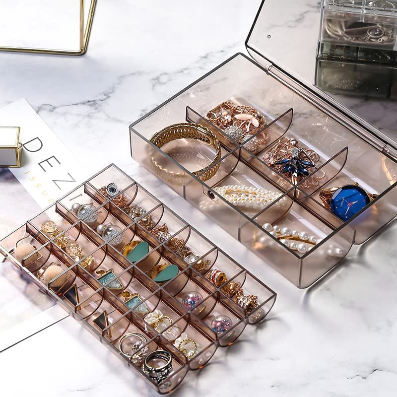 HOMETIC 2 layer Acrylic Jewelry Storage Box Dustproof Earring Box Doll Container Stationery Storage Box Portable Nail Art Storage Case (Multi Color) (Pack of 1) - Image 2