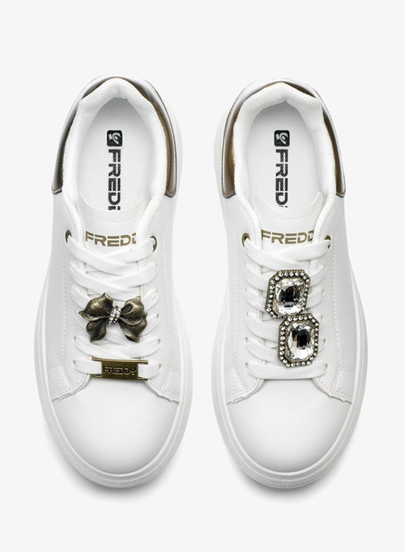 فريدي حذاء رياضي نسائي أبيض وبرونزي منصة فاخر من فريدي - Image 4