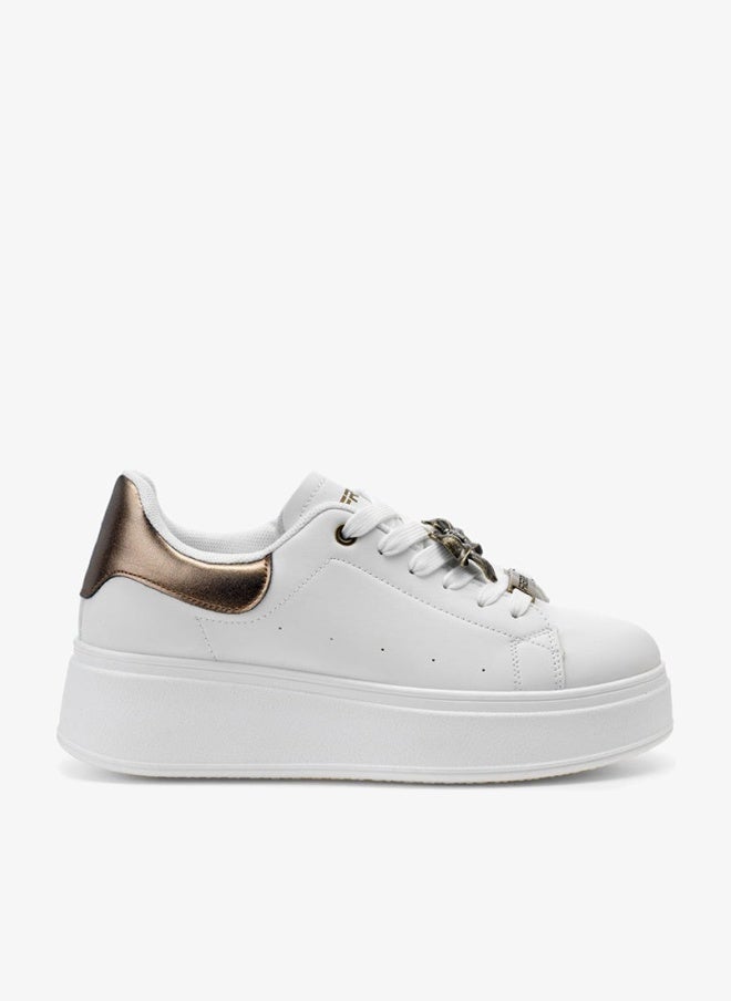 Freddy Women Premium White & Bronze Platform Sneaker – Luxe Chunky Lace‑Up Trainer for Women - Image 1