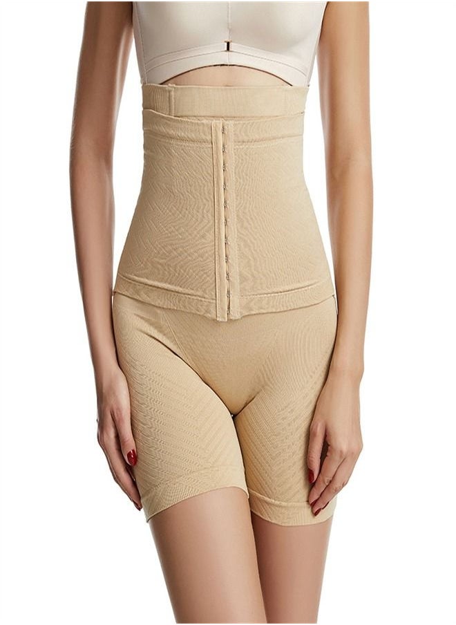 Loquat - Women's High Waisted Buttoned Adjustable Abdominal Pants Beige - Image 1