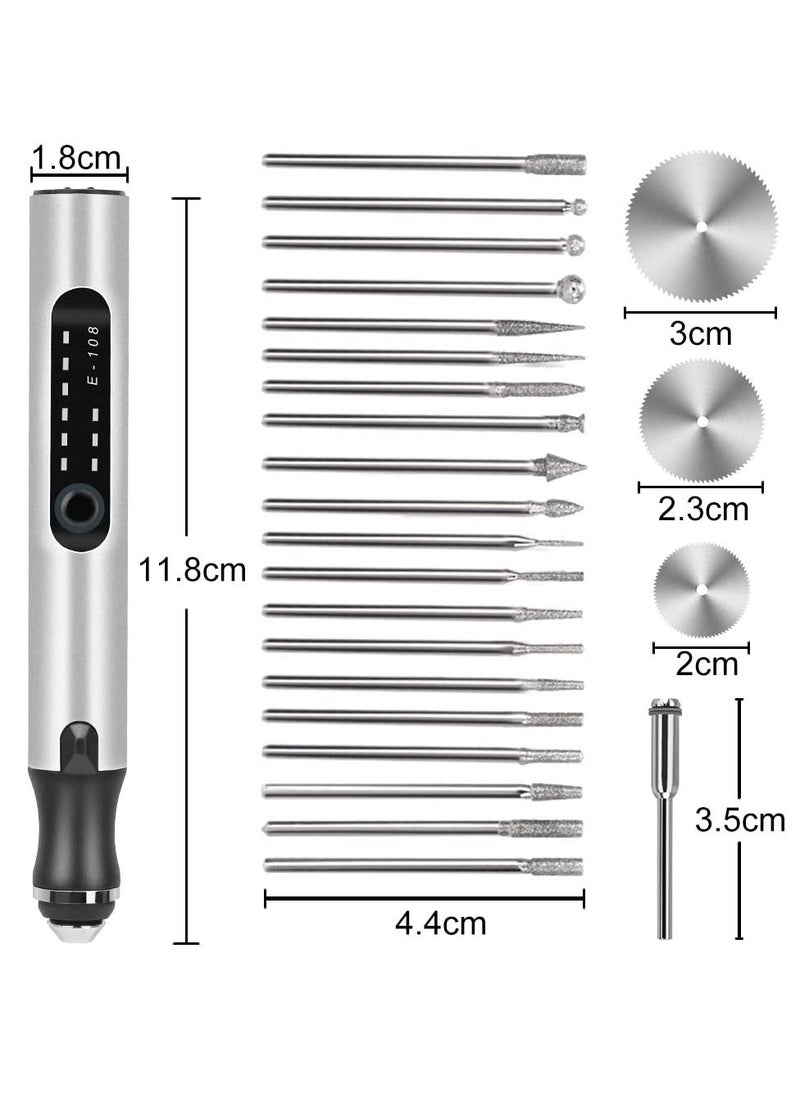 Generic - Engraving Pen, Electric Engraving Tool Kit, Micro Cordless USB Rechargeable Etching Pen for DIY Art Carving Glass Wood Metal Stone Plastic Nails Jewelry - Image 1