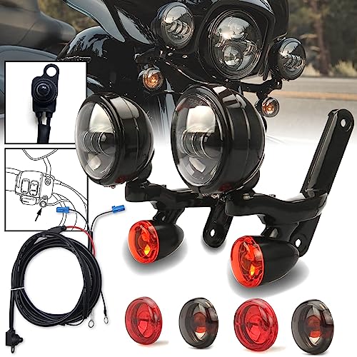 Happy-motor Motorcycle fog light Auxiliary Spotlight custom dynamics lights for harley davidson Turn Signal Touring Lights Fog Light Brackets For Harley street glide FLHX Gloss Black Bracket - Image 1