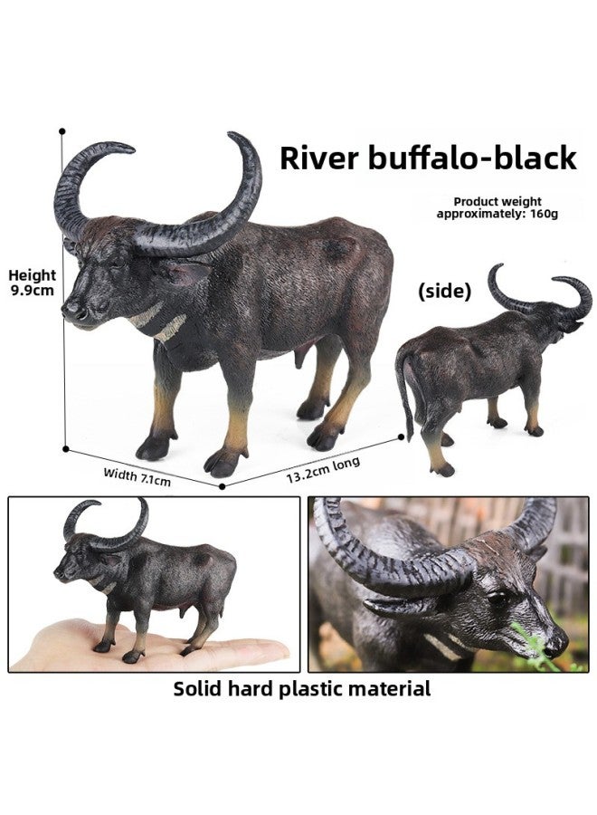 Children's Cognitive Simulation Solid Wild Animal Model Ranch Farm Tumor Cow Plastic Toy Ornaments-Color:M-2813 River Cattle (black) - Image 1
