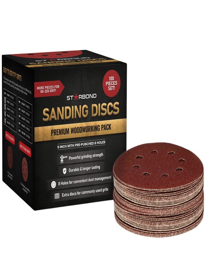 Starbond Premium 5 inch 8 Hole Sanding Discs 60, 80, 120, 180, 220, 240, 320, 400, 600, 1000 Grits Sandpaper, for Random Orbital Sander, Perfect for Wood Sanding, fine Finish, 100 Pack - Image 1