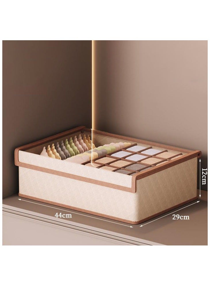 Hanayo Sock Drawer Organizer with Lid 17 Cells Foldable Underwear and Bras Drawer Organizers Non-woven Fabric Storage Box Divider Bins for Bra Socks Underware Ties(Beige) - Image 2
