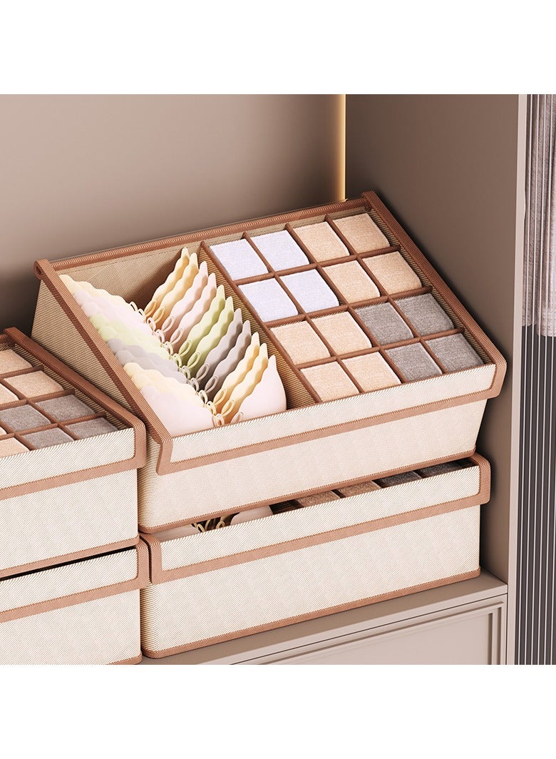 Hanayo Sock Drawer Organizer with Lid 17 Cells Foldable Underwear and Bras Drawer Organizers Non-woven Fabric Storage Box Divider Bins for Bra Socks Underware Ties(Beige) - Image 3