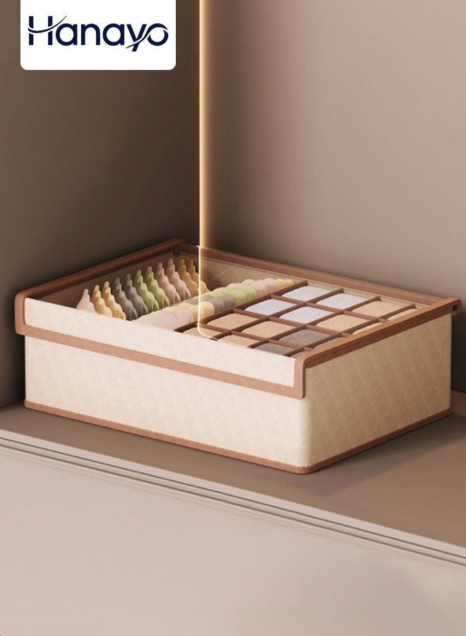 Hanayo منظم درج الجوارب مع غطاء 17 خلية قابل للطي لمنظمات درج الملابس الداخلية والصدرية صندوق تخزين قماش غير منسوج فواصل لصناديق الجوارب والملابس الداخلية والرباطات (بيج) - Image 1