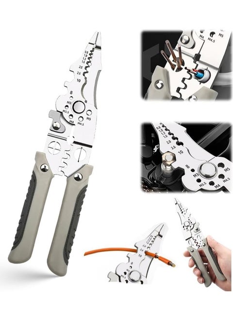Multifunctional Wire Stripper Crimper Cable Cutter Pliers, Professional Electrical Wire Stripping Tool, Wire Strippers and Crimping Tool for Stripping, Cutting and Crimping