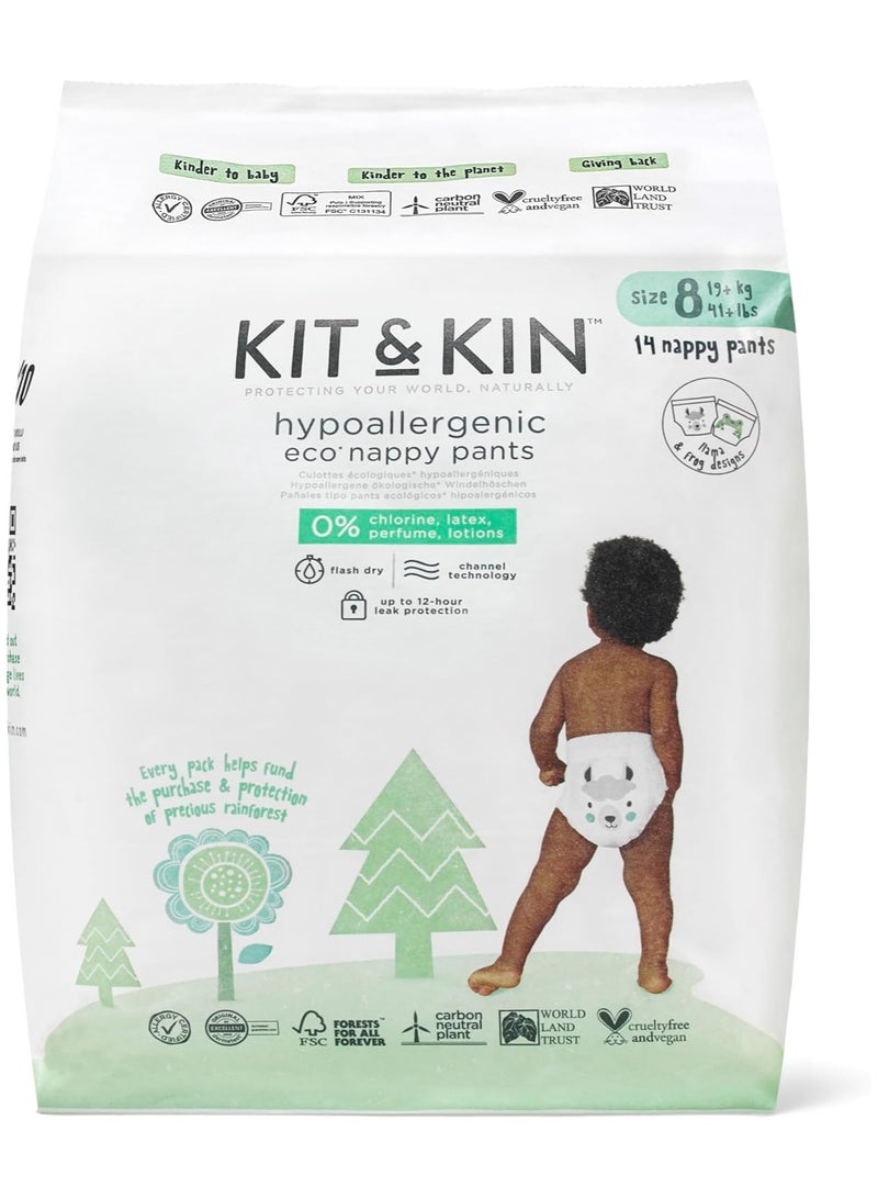KIT & KIN Eco Friendly Premium UK Baby Diapers 14 Count -Size 8 (+19kgs) | Flash Dry Disposable Diapers, Leak Protection - Hypoallergenic Skin Protection (Taped)