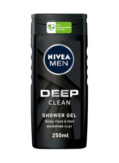 NIVEA MEN 3in1 Shower Gel Body Wash DEEP Micro-Fine Clay Woody Scent 250ml  - Image 1